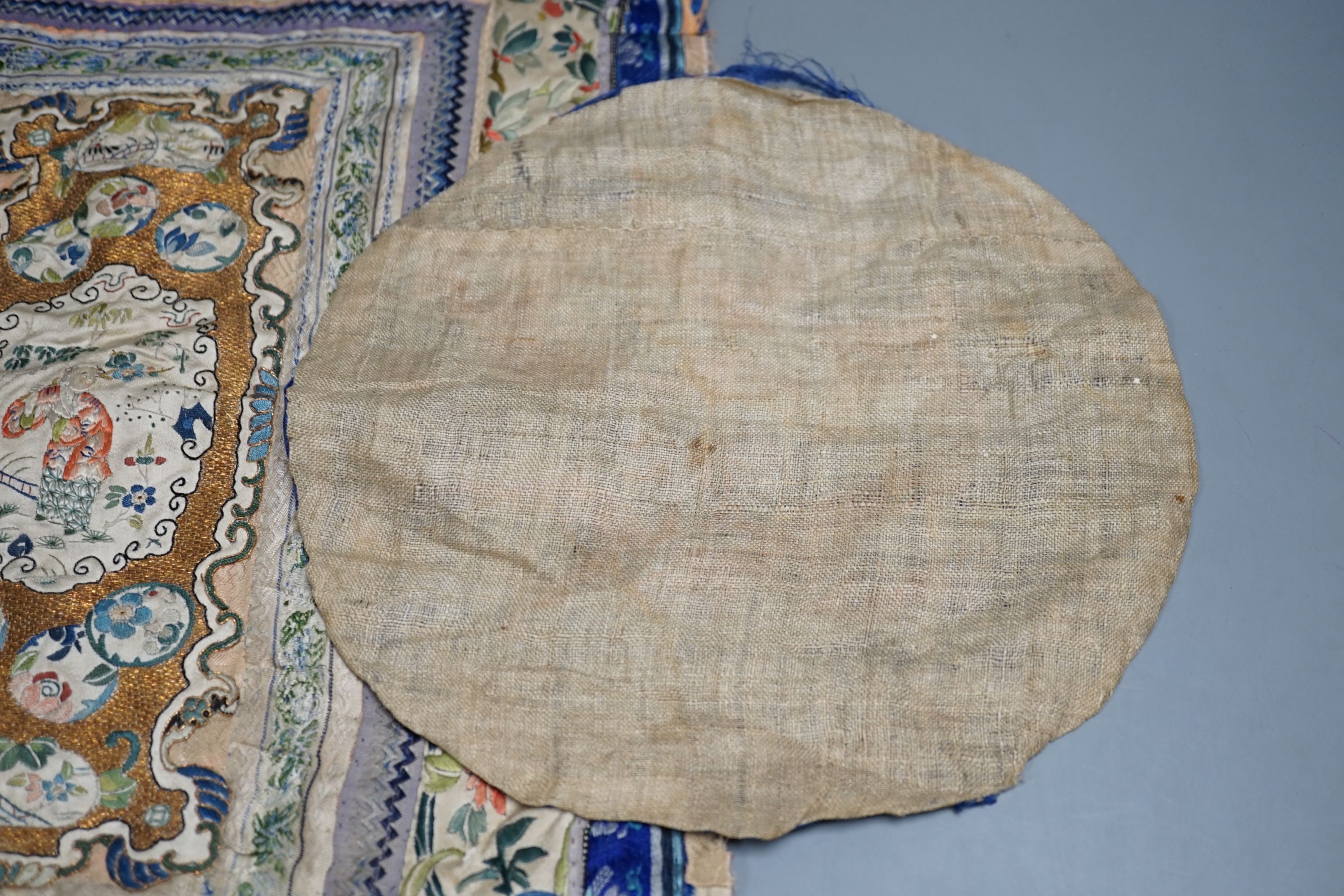 Two Chinese embroideries, Qing, longest 45 cms long x32 cms wide.